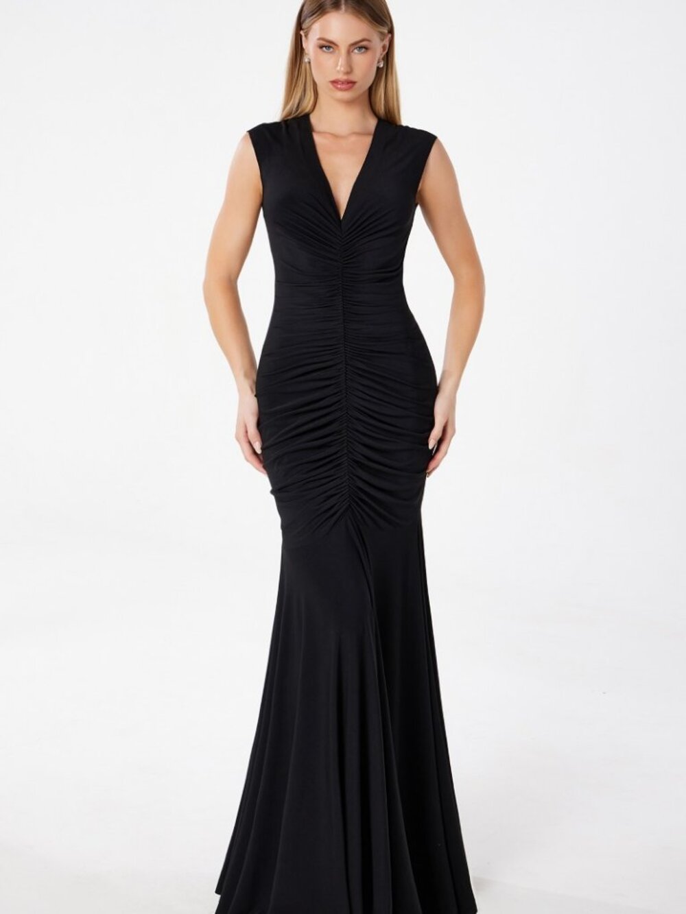 NEW BLACK Evening Gown Floor Length Formal Elegant Stunning T2009
